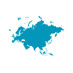 Map of Eurasia, sign silhouette. World Map Globe. Vector Illustration isolated on white background. Europe and Asia continent.