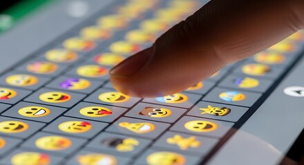 Emoji Selection - Finger Tapping on Digital Keyboard with Smileys.