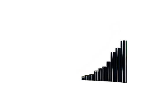 Stunning 3D bar graph visually representing strong upward financial growth and successful business expansion with a dynamic arrow.