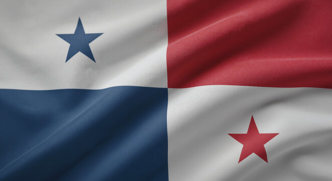 Panama flag waving, representing national identity and pride with vibrant colors and design