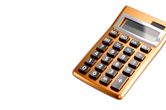 Golden calculator isolated on black background, perfect for financial calculations, business planning, and modern design concepts with copy space.
