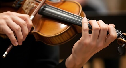 Violinists Hands - Focused Performance on a Classical Instrument.