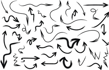 arrow doodles vector illustration, black curved arrows set, creative abstract navigation symbols collection