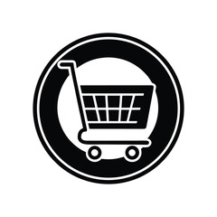 Black shopping cart icon in a circle trolley symbol On Transparent Background