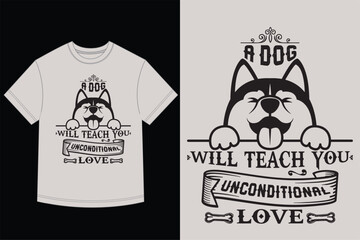 Cute Husky Dog Head with Unconditional Love Quote T-Shirt Design Vector Illustration