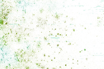 Green and white grunge texture background with a speckled and faded design isolated on transparent background