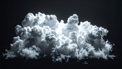 A digitally rendered cloud explosion. The image features a large, fluffy cloud illuminated by an internal light source, set against a dark background