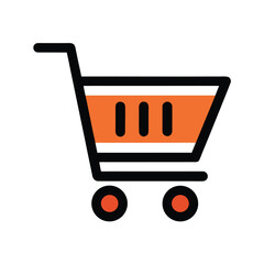 Orange Shopping Cart Icon with Black Outline trolley On Transparent Background