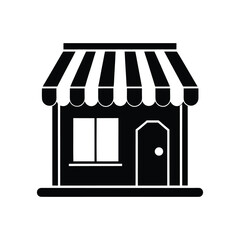 Black Silhouette of a Storefront with Awning shop building On Transparent Background