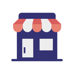 Flat Design Storefront Icon with Red and Blue Colors On Transparent Background