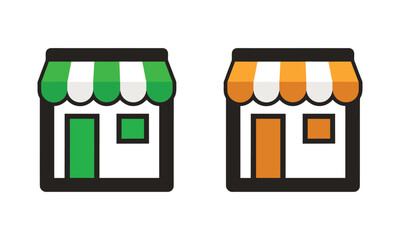 Two Storefront Icons Green and Orange On Transparent Background