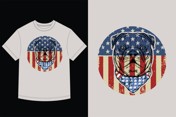 Patriotic Bulldog Head Vector Graphic with American Flag Bandana and Distressed Circle