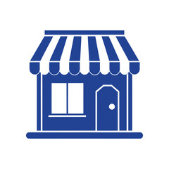 Blue Storefront Icon with Awning shop building On Transparent Background