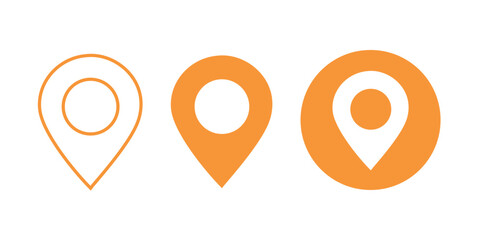 Three orange map pin icons in different styles location On Transparent Background