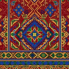 Vibrant Geometric Textile Design - A Rich Tapestry of Color and Pattern.