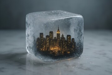 Miniature City Frozen Inside an Oversized Ice Cube