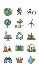 Eco-Friendly Activities and Sustainable Living Icons - A Visual Guide.
