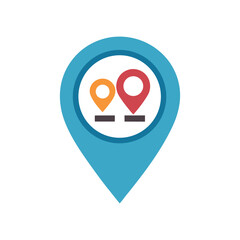Blue location pin with two smaller colored pins inside On Transparent Background