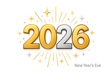Golden and silver 2026 new year celebration design with sparkling stars and fireworks creating festive holiday party atmosphere for new year’s eve