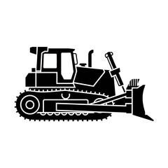 Naklejka premium Black and White Silhouette of Bulldozer Heavy Machinery Construction Equipment Industrial Vehicle Powerful Machine Engineering and Transport Solutions
