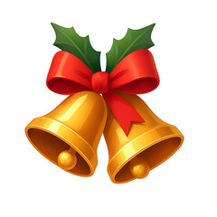 Golden Christmas bells isolated on transparent background