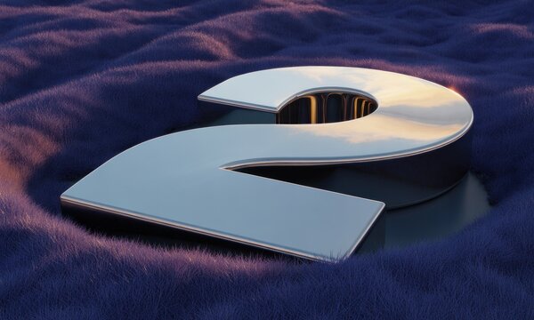 A chrome number "2" rests within a field of blueish-purple, rendered digitally