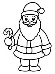 Fototapeta premium Minimal outline vector illustration of santa claus holding a festive candy cane isolated on transparent background