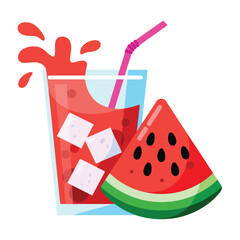 Refreshing watermelon juice with ice and a slice of fruit