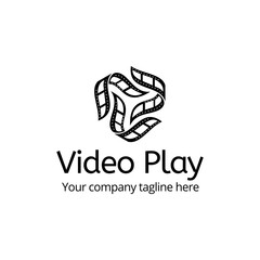 Creative Video Production Logo Design with Play Button and Camera Symbol Representing Media, Film, and Digital Content Creation