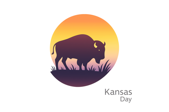 Kansas day buffalo silhouette isolated on transparent background