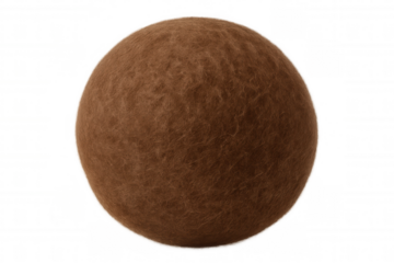 Brown fiber ball with soft texture and fluffy surface, creating a spherical element with transparent background