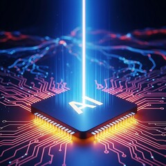 AI Chip with Laser Beam - Powering Artificial Intelligence Innovation.
