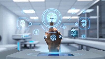 Iot healthcare healthtech IIoT IoMT data interoperability Smart factory Cynerio Optimize Health Commure Nference Hand touching digital fingerprint icon for security access displaying biometric and cy - Powered by Adobe