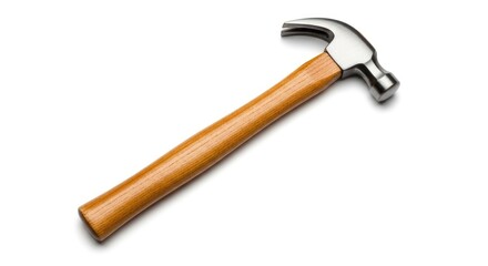 Classic claw hammer with wooden handle on white background