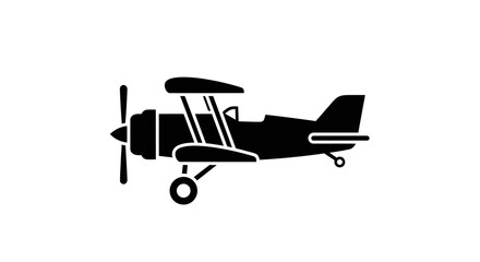 Black Silhouette of a Classic Biplane with Propeller. © Lidot