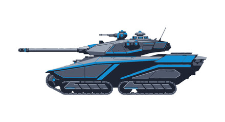 Modern Futuristic Armored Tank with Grey and Blue Design. © Lidot