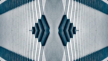 futuristic technology background with digital mirrored and symmetry patterns and cyber glow, innovative tech backdrop with tunnel and warp virtual network design and electronic light, white and blue