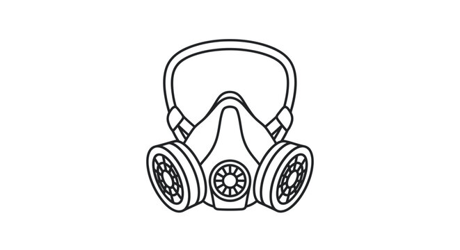 A simple black and white line art illustration of a dual-cartridge half-face respirator mask.