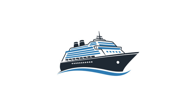 Stylized Blue and Black Cruise Ship Illustration with Waves Ocean Liner Vector Graphic.