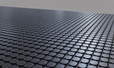 A grid-like surface composed of countless dark, circular tiles extending into the distance