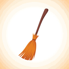 Cartoon witch broomstick with orange bristles on a textured background