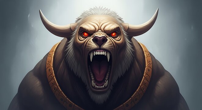 Fierce Minotaur Portrait - Rage and Power Unleashed in Digital Art.