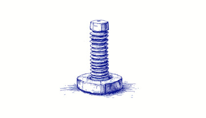 Vintage sketch of a blue ink bolt on white background  