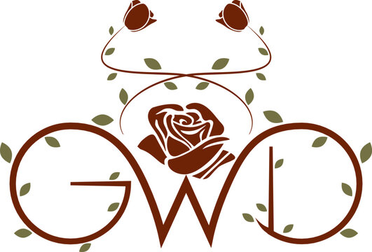 Elegant GWD text logo with rose