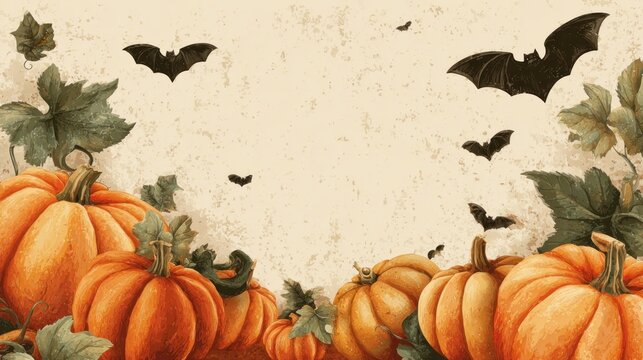 Halloween background with pumpkins and bats