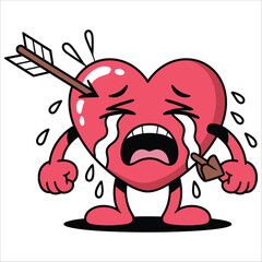 Crying heart with arrow through it expressing sadness and heartbreak symbolizing painful love emotions illustration