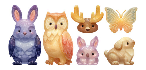 Fototapeta premium Colorful Isolated Cute Animal Figures with Sparkly Texture on Transparent Background