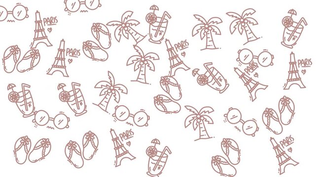Summer Beach Vacation Patterns Featuring Sunglasses, Ice Cream, Palm Trees, and Flip-Flops in a Light Graphic Style