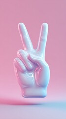 Obraz premium Hand Gesture Symbolizing Peace and Victory on Pink Background.