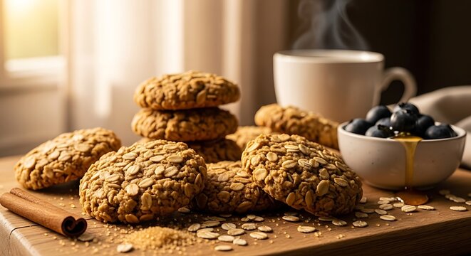Oatmeal Cookies and Coffee - A Cozy Breakfast Still Life.